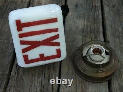 Vintage White & Red Milk Glass Exit Sign Globe Side Mount with Kulka Fixture