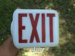 Vintage White & Red Milk Glass Exit Sign Globe Side Mount with Kulka Fixture