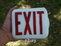 Vintage White & Red Milk Glass Exit Sign Globe Side Mount with Kulka Fixture