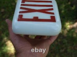 Vintage White & Red Milk Glass Exit Sign Globe Side Mount with Kulka Fixture