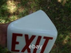 Vintage White & Red Milk Glass Exit Sign Globe Side Mount with Kulka Fixture