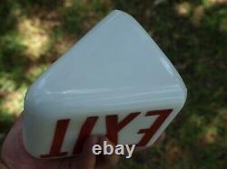 Vintage White & Red Milk Glass Exit Sign Globe Side Mount with Kulka Fixture