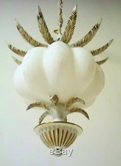 Vintage White Swag Atomic Chandelier Light Hanging Fixture Ceiling Milkglass Ufo