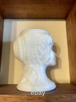 Vintage Woman's Head Bust Shaped White Milk Glass Vase