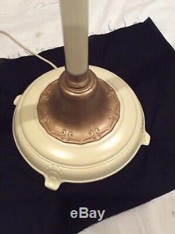 Vintage Working 4 Light Torchiere Floor Lamp Cast Iron With White Milk Glass Shade