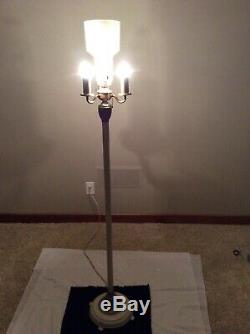 Vintage Working 4 Light Torchiere Floor Lamp Cast Iron With White Milk Glass Shade
