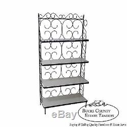 Vintage Wrought Iron Bakers Rack with White Milk Glass Shelves
