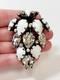 Vintage Xl Rare Schreiner Brooch White Milk Glass Clear Rhinestone Japanned