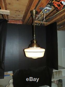 Vintage all brass with milk glass Hanging light fixture