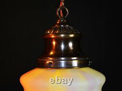 Vintage art deco C-1940s schoolhouse Bronze & Opaline milk glass pendant light