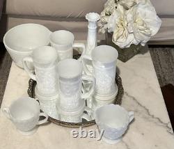 Vintage milk Glass Base Cups And Bowl