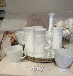 Vintage milk Glass Base Cups And Bowl