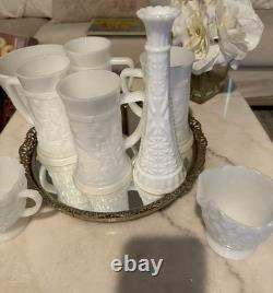Vintage milk Glass Base Cups And Bowl