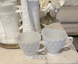 Vintage milk Glass Base Cups And Bowl