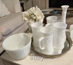 Vintage milk Glass Base Cups And Bowl