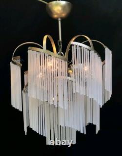 Vintage milk glass chandelier, middle size, art deco 3 lamps, retro style