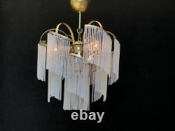 Vintage milk glass chandelier, middle size, art deco 3 lamps, retro style