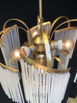 Vintage milk glass chandelier, middle size, art deco 3 lamps, retro style