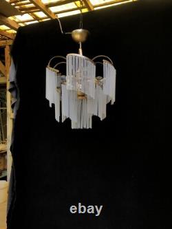 Vintage milk glass chandelier, middle size, art deco 3 lamps, retro style