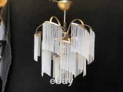 Vintage milk glass chandelier, middle size, art deco 3 lamps, retro style