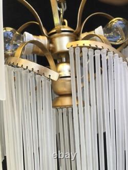 Vintage milk glass chandelier, middle size, art deco 3 lamps, retro style