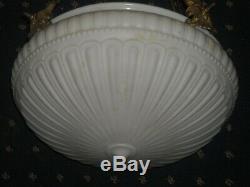Vintage pendent ceiling light chandelier milk glass shade for restoration or par
