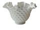 Vintage Signed Fenton White Milk Glass Hobnail Bowl Ruffle Edge Candy Dish