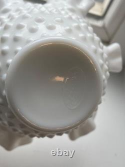 Vintage signed Fenton White Milk Glass Hobnail bowl Ruffle edge candy dish