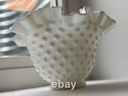 Vintage signed Fenton White Milk Glass Hobnail bowl Ruffle edge candy dish