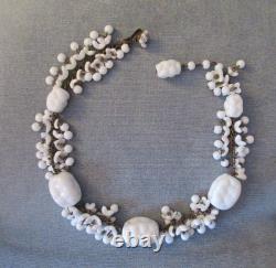 Vintage signed MIRIAM HASKELL WHITE MILK GLASS CHOKER NECKLACE