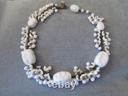 Vintage signed MIRIAM HASKELL WHITE MILK GLASS CHOKER NECKLACE