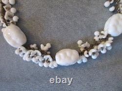 Vintage signed MIRIAM HASKELL WHITE MILK GLASS CHOKER NECKLACE
