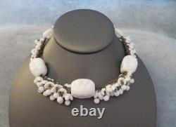 Vintage signed MIRIAM HASKELL WHITE MILK GLASS CHOKER NECKLACE
