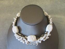 Vintage signed MIRIAM HASKELL WHITE MILK GLASS CHOKER NECKLACE