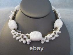 Vintage signed MIRIAM HASKELL WHITE MILK GLASS CHOKER NECKLACE