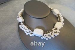 Vintage signed MIRIAM HASKELL WHITE MILK GLASS CHOKER NECKLACE