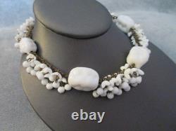 Vintage signed MIRIAM HASKELL WHITE MILK GLASS CHOKER NECKLACE