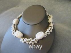 Vintage signed MIRIAM HASKELL WHITE MILK GLASS CHOKER NECKLACE