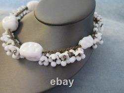 Vintage signed MIRIAM HASKELL WHITE MILK GLASS CHOKER NECKLACE