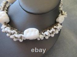 Vintage signed MIRIAM HASKELL WHITE MILK GLASS CHOKER NECKLACE