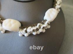 Vintage signed MIRIAM HASKELL WHITE MILK GLASS CHOKER NECKLACE