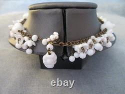 Vintage signed MIRIAM HASKELL WHITE MILK GLASS CHOKER NECKLACE