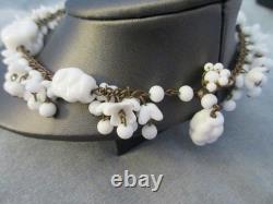 Vintage signed MIRIAM HASKELL WHITE MILK GLASS CHOKER NECKLACE