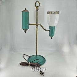 Vintage unique blue Student Lamp with White Milk glass Shade