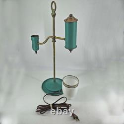 Vintage unique blue Student Lamp with White Milk glass Shade