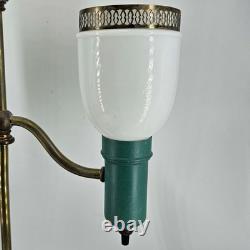 Vintage unique blue Student Lamp with White Milk glass Shade