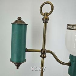 Vintage unique blue Student Lamp with White Milk glass Shade