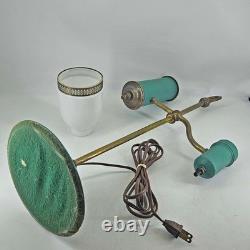 Vintage unique blue Student Lamp with White Milk glass Shade