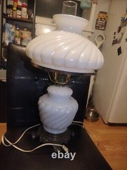 Vintage white hurricane milk-glass table lamp