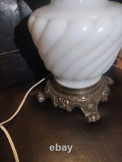 Vintage white hurricane milk-glass table lamp